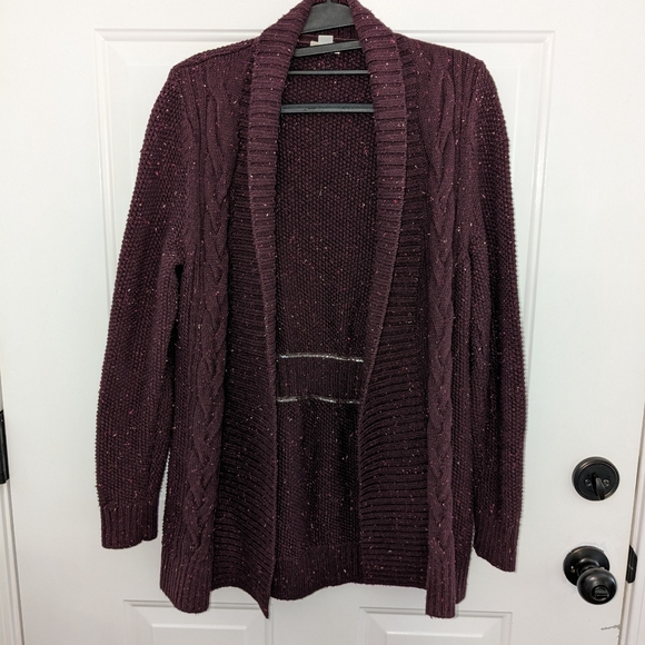 L.L.Bean Classic Ragg Sweater, Open Cardigan Deep Purple Ladies Small EUC - Picture 3 of 11